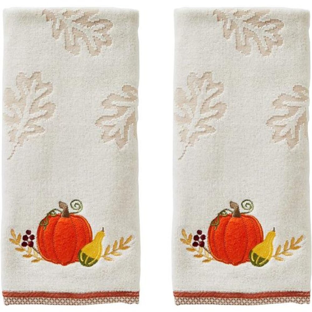 Cotton hand towel set 2 count fall pumpkin harvest kitchen bath decorative gift